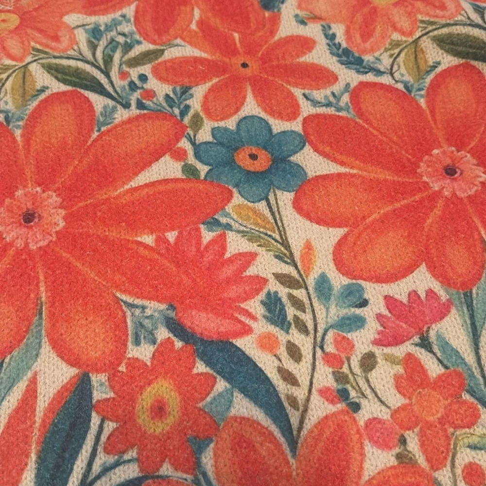 Floral Medium Weight Pullover Top V Neck 3/4 Sleeves Orange Blue Cream 4XL - Picture 8 of 8